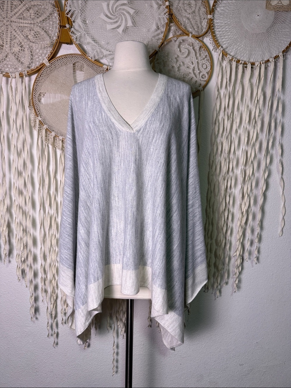 mersea Avalon V-Neck Poncho in Light Fog and Salt One Size